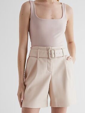 NEW EXPRESS Quiet Luxury Elevated Minimalist Resort Bermuda Leather Shorts 14
